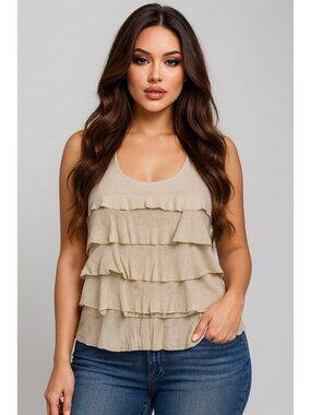 ✨ NWOT Chico’s Gold Metallic Layered Tiered Ruffle Tank Top 2 Large ✨